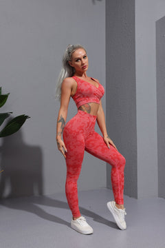 New camouflage seamless cropped pants with tiger pattern fitness pants, yoga suit, bra, and pants set