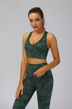 New camouflage seamless cropped pants with tiger pattern fitness pants, yoga suit, bra, and pants set